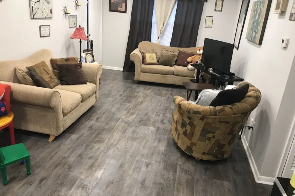 Clean, bright living room after house cleaning in Forest Park, GA