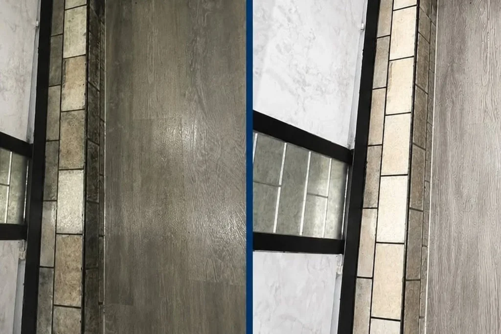 Floor before and after cleaning in Riverdale GA
