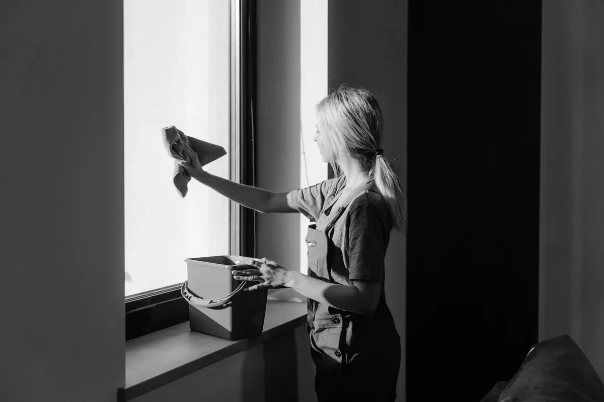 Commercial cleaning professional at work in an office