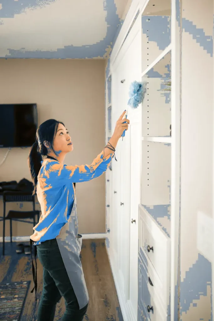 Professional cleaner cleaning a bright commercial office in Georgia
