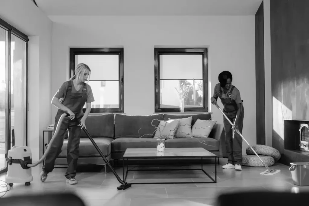 Professional cleaner servicing a commercial office building in Georgia