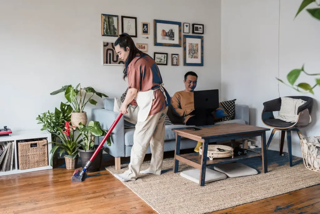 Professional janitorial cleaning team at work in a Riverdale office