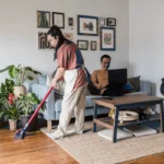 Professional janitorial cleaning team at work in a Riverdale office