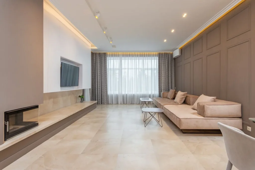 Bright, clean living room in a Riverdale home with clear windows