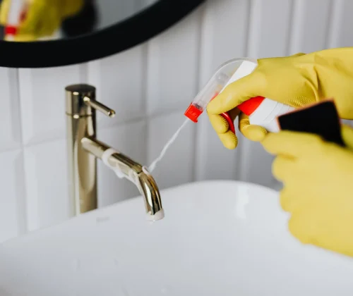 Professional cleaner detailing a faucet with gloves in College Park, GA